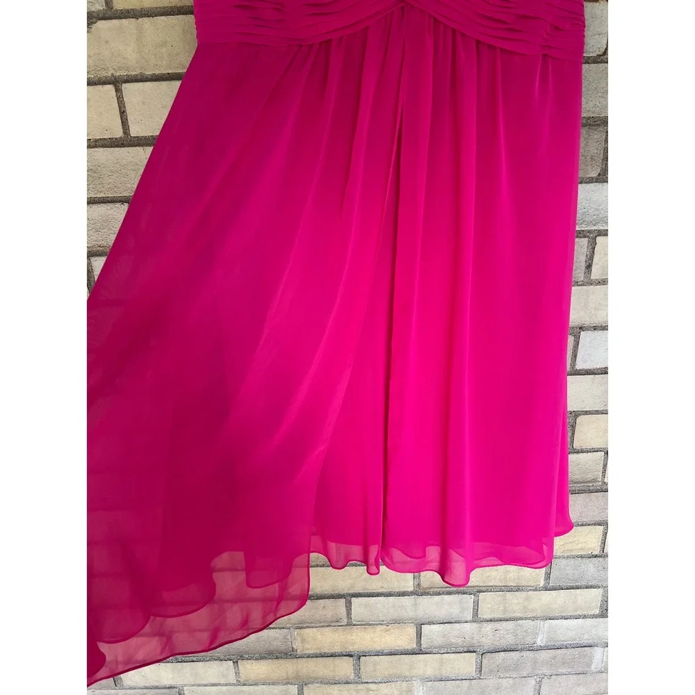 Bari Jay Bright Pink Strapless Pleated Formal Dress Size 14 Bridesmaid - Picture 3 of 8